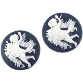 2 x Camee rond Navy blauw / wit 20mm