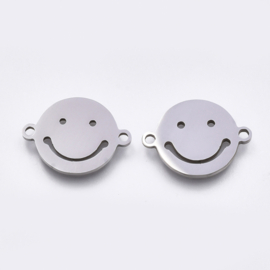 1 x Roestvrij stalen (RVS) Stainless steel verdeler smiley 12,5 x 16,5mm oogjes: 1,5mm