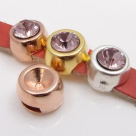 DQ metaal schuiver setting 14mm voor SS39 (8.4mm) puntsteen voor 10mm leer rose goldkleur  (Nikkelvrij)
