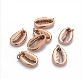 1 x 304 RVS bedel kauri schelp met buigring 18 x 12 x 3,5 mm – oogje 4 mm – roségoudkleur