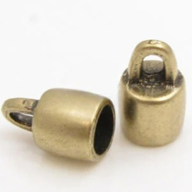 1 x DQ metaal eindkap antiek brons kleur ca. 14 x 8mm Ø6mm, oogje 4,5 x 3mm (Nikkelvrij)