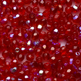 30  x ronde Tsjechië facet kristal kraal afm: 3mm Kleur: ab helder rood  gat c.a.: 1mm