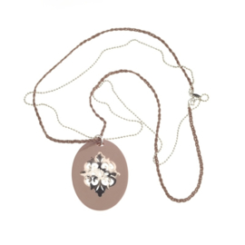 Lange BIBA ball chain en koord Ketting  met  acryl hanger, oud roze