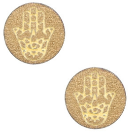 2 x Houten cabochon Hamsa hand van Fatima 12mm Gold