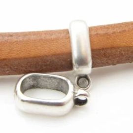 1 x DQ metaal schuiver met oog 17x5mm voor 10x6mm leer  antiek zilverkleur   (Nikkelvrij)