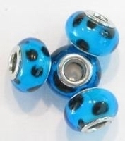 Per stuk Glaskraal European-style blauw met zwarte stip 14 mm