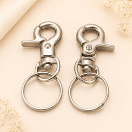 1 x Metalen sleutelhanger ring met musketonsluiting ca. 47 mm – platinumkleur