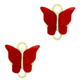 2 x Resin hangers tussenstuk vlinder Gold-red