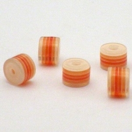 25 x Resin cilinder regenboog kraal  6x8mm rood oranje