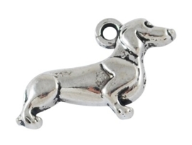 4 x Tibetaans zilveren bedeltje van een hondje Teckel  20 x 13 x 3mm gat: 1mm (Nikkelvrij)