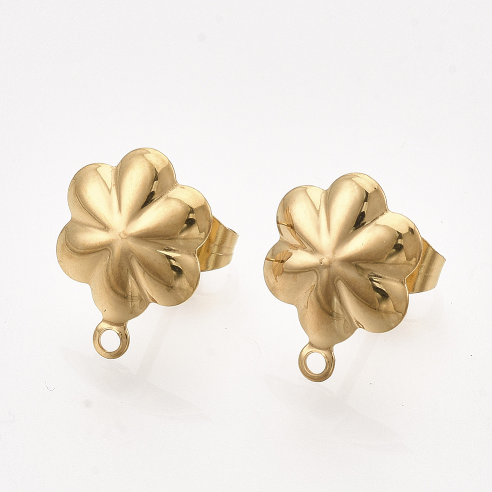 2 x oorbelsteker bloem – ca. 13,5 x 10 mm – oogje: 1 mm – steker: 0,7 mm – 304 roestvrij staal – goudkleur