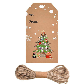 100 x Stevige bruine kartonnen labels kerst - Afm.  5x3cm - Kerstboom
