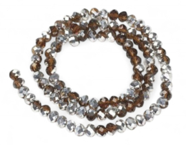 Streng met ca. 83–85 glaskralen facet rondelle briolette kristal – 6 x 5 mm – gat 1 mm – Sienna AB Plated