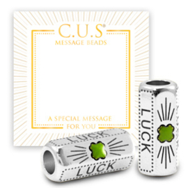 1 x C.U.S® Sieraden message beads "luck" & clover Antiek zilver (nikkelvrij)