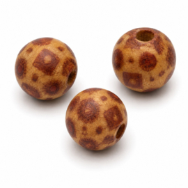20 x Afrikaanse ronde houten kralen rond 15 x 16 mm – gat ca. 3~4 mm – handbeschilderd