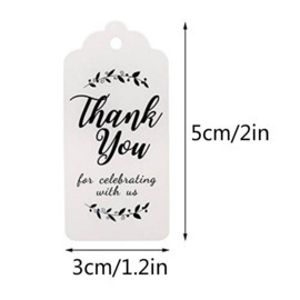 100 stuks stevige witte labels prijskaartjes  Thank you  5x3cm wit