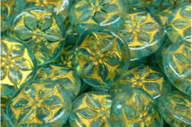 1 x Coin Flower Leaves Motive kraal Tsjechische Table Cut Beads 18 x 18 x 5mm gat: c.a. 1mm groen goud