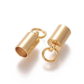 2 x  RVS 201 metalen eindkapjes 10 x 6mm Ø5 mm ringetje 4mm