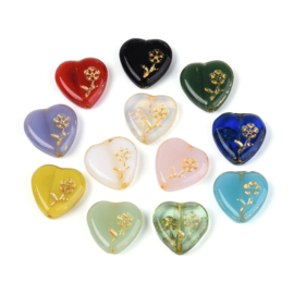 10 x Glaskralen hartvorm 16 mm – gat 0,9–1,2 mm – mix kleuren