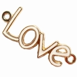 Per stuk Metalen bedel Love met 2 ogen Goud met Wit 40 mm ♥