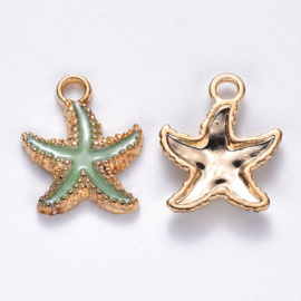2 x Metalen bedels zeester ca. 18 x 15 x 3 mm – oogje 2,5 mm – Pale Green