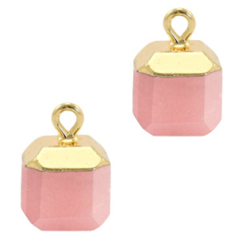 1 x Natuursteen hangers square Blossom peach pink-gold  Jade