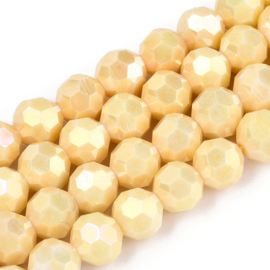 1 x Glaskralen streng facetgeslepen rond 7,8-8,2 x 7,8 mm – gat 1 mm – Mellow Yellow