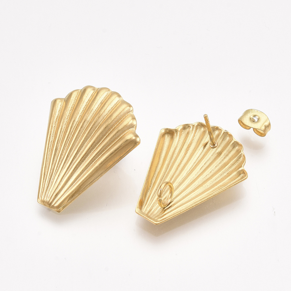 2 x oorbelsteker schelp – ca. 26 x 20,5 mm – oogje: 3 mm – steker: 0,8 mm – 304 roestvrij staal – goudkleur