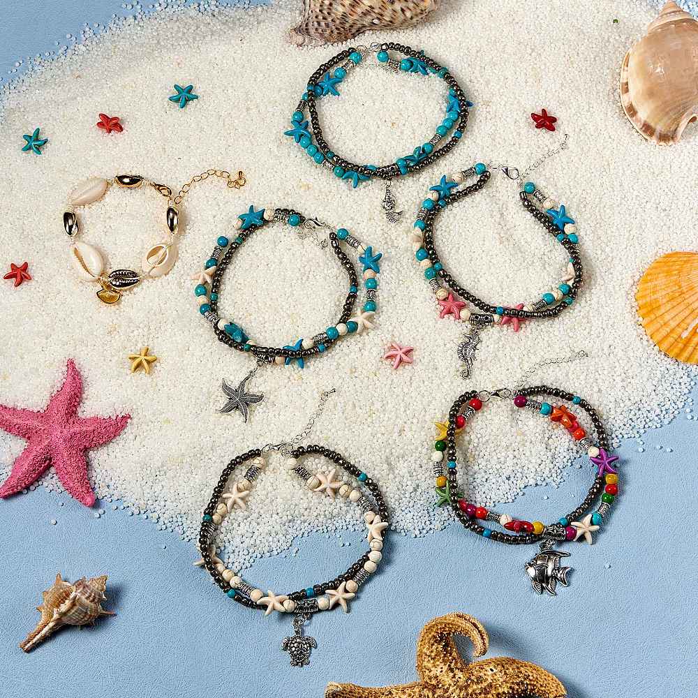 1 x DIY Enkelbandjes maken set – oceaan thema – compleet met kralen, bedels en schelpjes