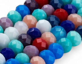 1 x Streng met ca. 64–69 glaskralen facet rondelle briolette kristal – 8 x 6 mm – gat 1 mm – Mix Color