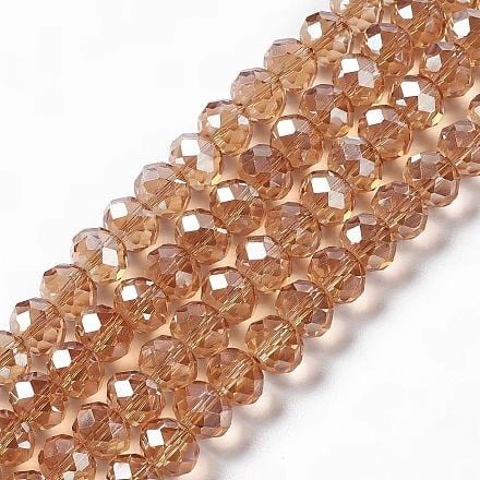 1 x Streng met ca. 70-72 stuks glaskralen facet rondelle briolette kristal - 10 x 7 mm, gat 1mm - Camel