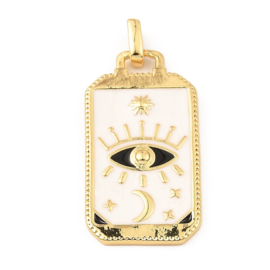 Bedel emaille rechtoek wit oog 18K gold plated Afm: 26,5 x 14 x 2mm Ø 2 x 1,5mm