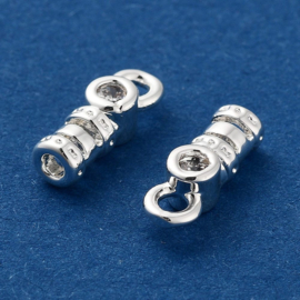 2 x  Messing koordeindjes, eindkapjes met  zirconia, 925 sterling zilver plated, 10x3.5x3mm, gat: 1,5mm, Ø 1,5mm