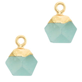 1 x Natuursteen hangers hexagon Icy morn blue-gold Jade