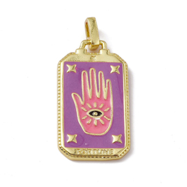 Bedel emaille rechtoek paarse Tarot kaart hand goud kleur Afm: 26 x 14 x 2mm Ø2 x 3mm