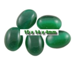 5 x Plaksteen glas cate-eye ovaal 10 x 14 mm groen