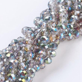 1 x Streng met ca. 68–70 glaskralen facet rondelle briolette kristal – 8 x 6,5 mm – gat 1 mm – Colorful AB Plated