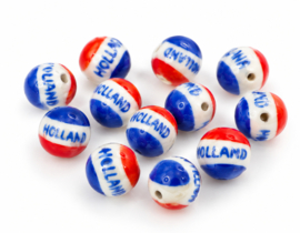 5 x Keramiek kralen Holland 16 mm – gat 1,8 mm – rood wit blauw
