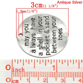 2x Tibetaans zilveren bedel May you have always 30 x 26mm oogje 1,9mm