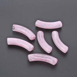 10 x Acryl kralen tube  transparant Pearl Pink ca. 33x8mm (gat Ø1.6mm)