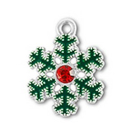 2 x  Bedels metaal zirkonia sneeuwvlok Zilver-groen-rood ca. 22x17mm (Ø2mm) (Nikkelvrij)