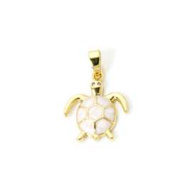 Metalen schildpad bedeltje met witte emaille 18k gold plated 22 x 15mm bails: 4 x 2,5mm