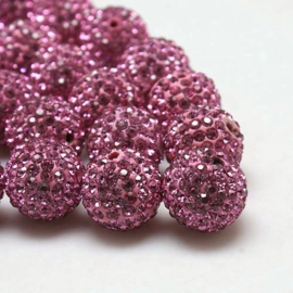 2 x Shamballa polymer clay strass ballen 6mm gat: 1mm Donker Roze