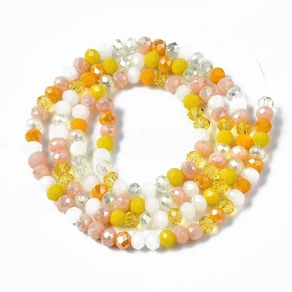 1 x Streng Glaskralen Facet Rondelle Briolette 4,5 x 3,5 mm – Orange AB Plated – ca. 140-143 stuks