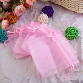 c.a. 100 x mini organza zakjes 5 x 7 cm  roze