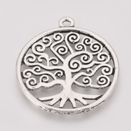 1 x Metalen Antiek zilveren tree of life hanger van een boom  37x 33x 2mm  oogje: 2mm  (nikkelvrij)