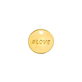 1 x Metaal Bedel 15 x 1mm  Goud kleur oogje: 1,5mm #love (Nikkelvrij)