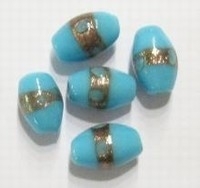 5x Glaskraal India ovaal aqua met goudrand 14 mm