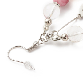 1 paar RVS oorbellen met gemixte edelsteen kralen met 201 RVS smiley's en 304 RVS haakjes en draad