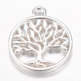 2  x Tibetaans zilveren tree of life bedeltje van een levensboom 18 x 15 x 2mm oogje:  1,5mm verzilverd